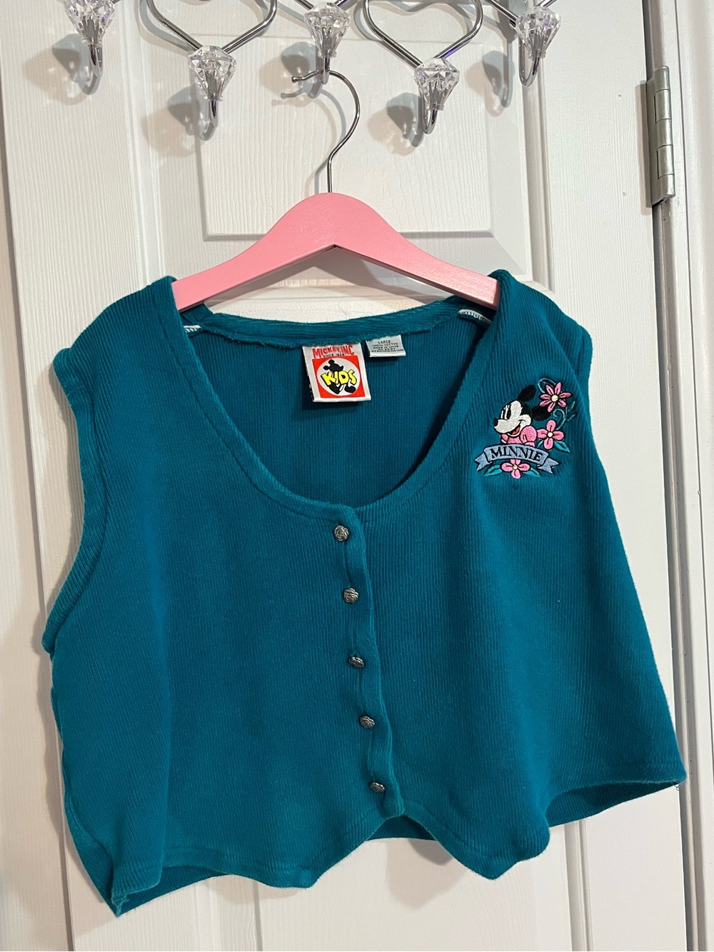 Vintage Minnie Mouse Teal Button-Front Vest Top